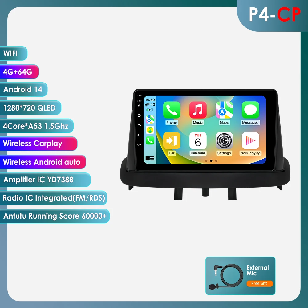 OSSURET Android Autoradio Speler voor Renault Megane 3 Fluence 2008-2014 Carplay Auto GPS 2 DIN Auto Multimedia door Snapdragon 6115