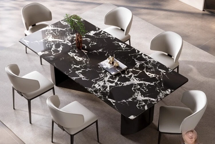 Natural imported black rose luxury stone dining table Italian light luxury high-end rectangular dining table