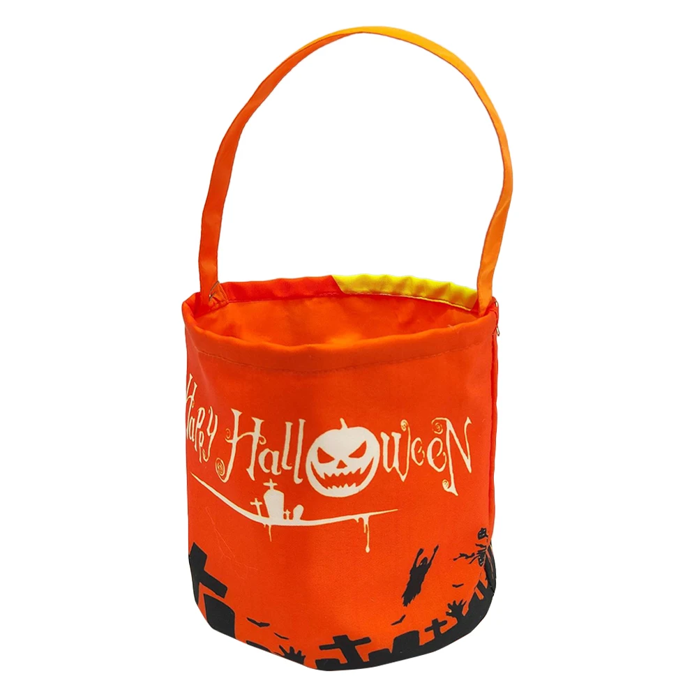

Luminous LED Bucket Portable Treat Container Halloween Decor Canvas Bag Kids Pumpkin Trick Treat Reusable Party Favor
