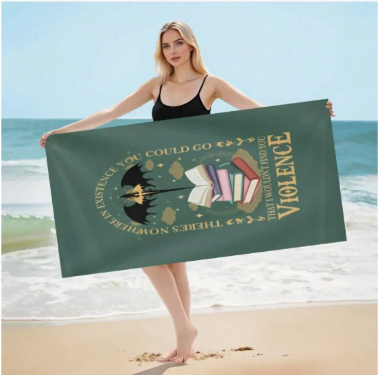Fantasy Dragon Book Beach Towel, Microfiber Large Sand Free Quick Dry, Vintage Quote Print, Soft Absorbent