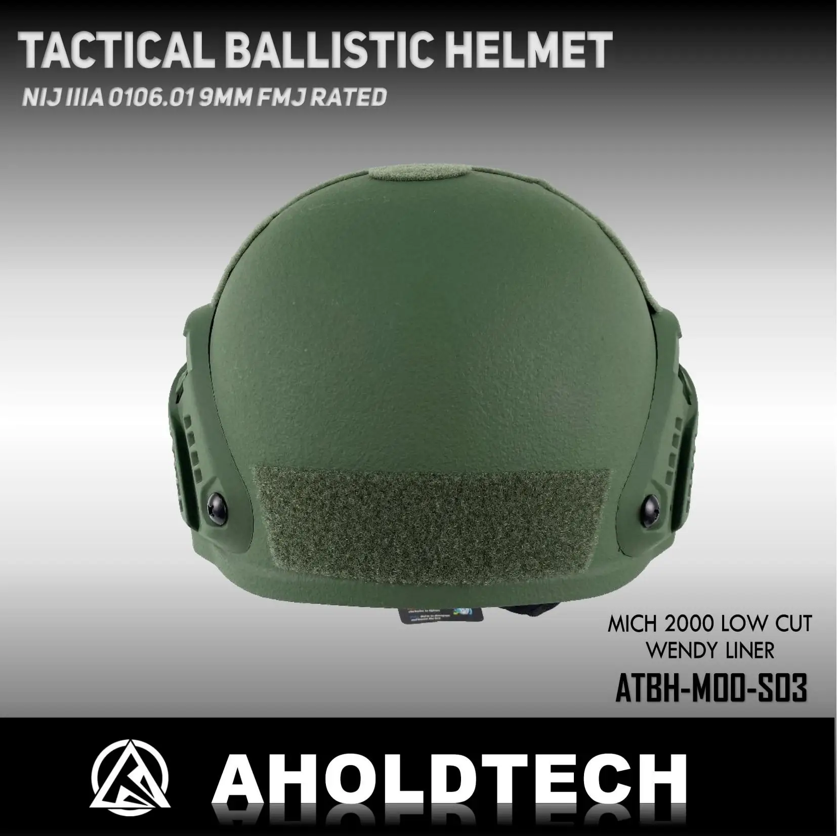 Aholdtech Bulletproof Helmet MICH 2000 Tactical 9mm FMJ PE ISO NIJ IIIA 3A CAM FIT BOA Dial EPIC Liner Low Cut Ballistic Helmet