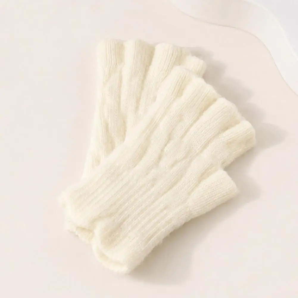 Touchscreen Winter Mittens Vintage Jacquard Knit Gloves for Women Thickened Thermal Half Finger Gloves Elastic Wrist for Typing