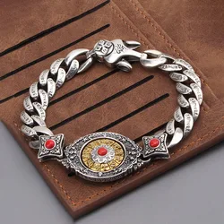 S925 Silver Bracelet for Men, Zodiac Patron Saint Rotating, Retro, 6-Character Mantra Chain, Party Jewelry Gift, Fashion