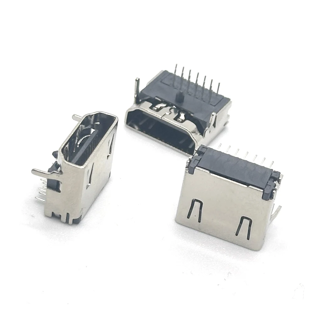 1/10pcs HDMI Jack Female 19 pin Socket interface connector 90 degree With fixed screw holes HDMI-19P 3 rows of feet 90 degrees