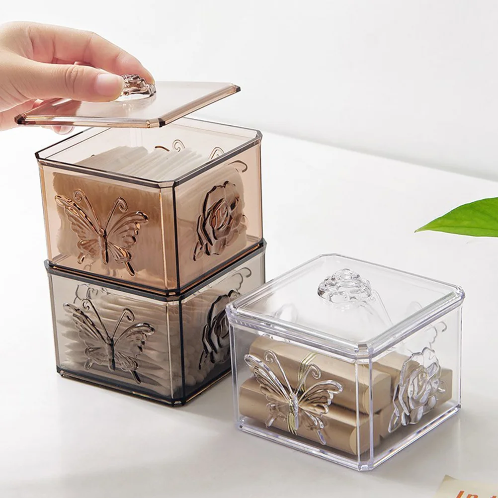 

Clear Cotton Pads Organizer Large Transparent Plastic Storage Box Carving Pattern Lid Dustproof Makeup Storage for Bathroom