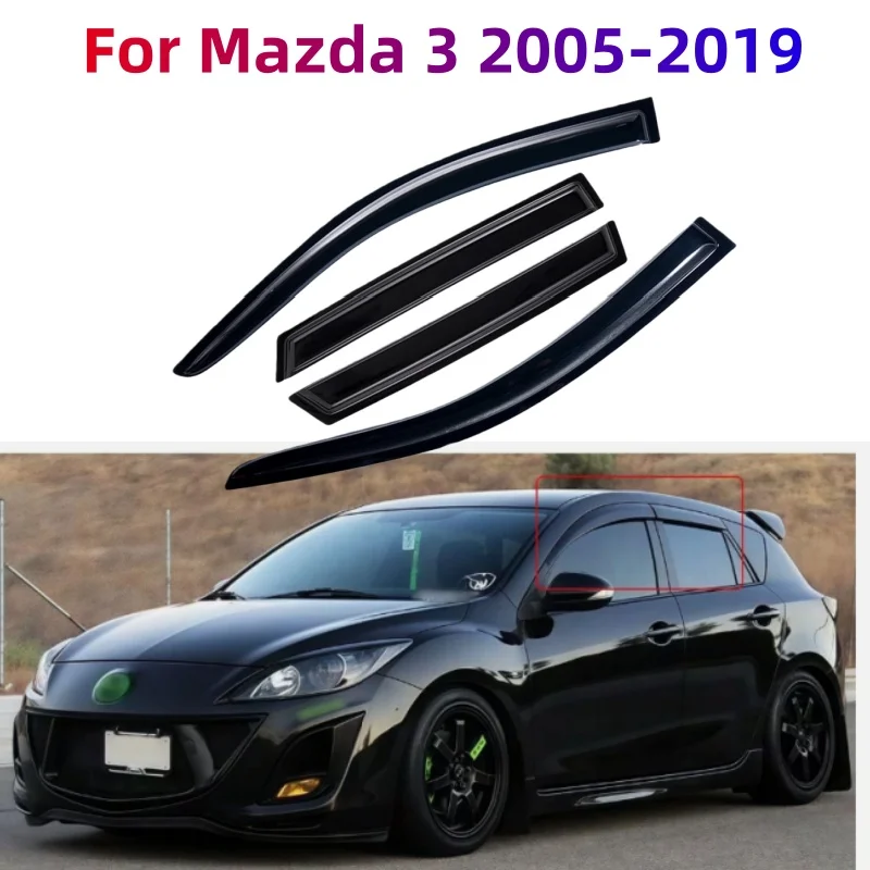 For Mazda 3 2005-2019 Sedan Hatchback Cars Window Visors Rain Sun Guard Vent Wind Deflector Weathershield Slim Moulding Trim