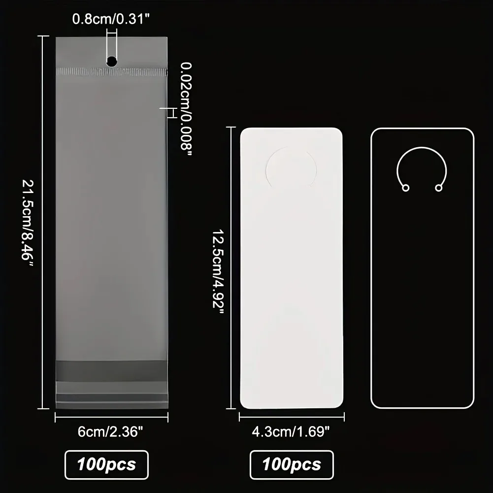 مجموعة عرض سلسلة المفاتيح مكونة من 200 قطعة: جاهزة للبيع بالتجزئة مع 100 بطاقة قابلة لإعادة التدوير و100 كيسًا شفافًا. فتحات مقطوعة مسبقًا للمحلات والعروض التجارية. #4