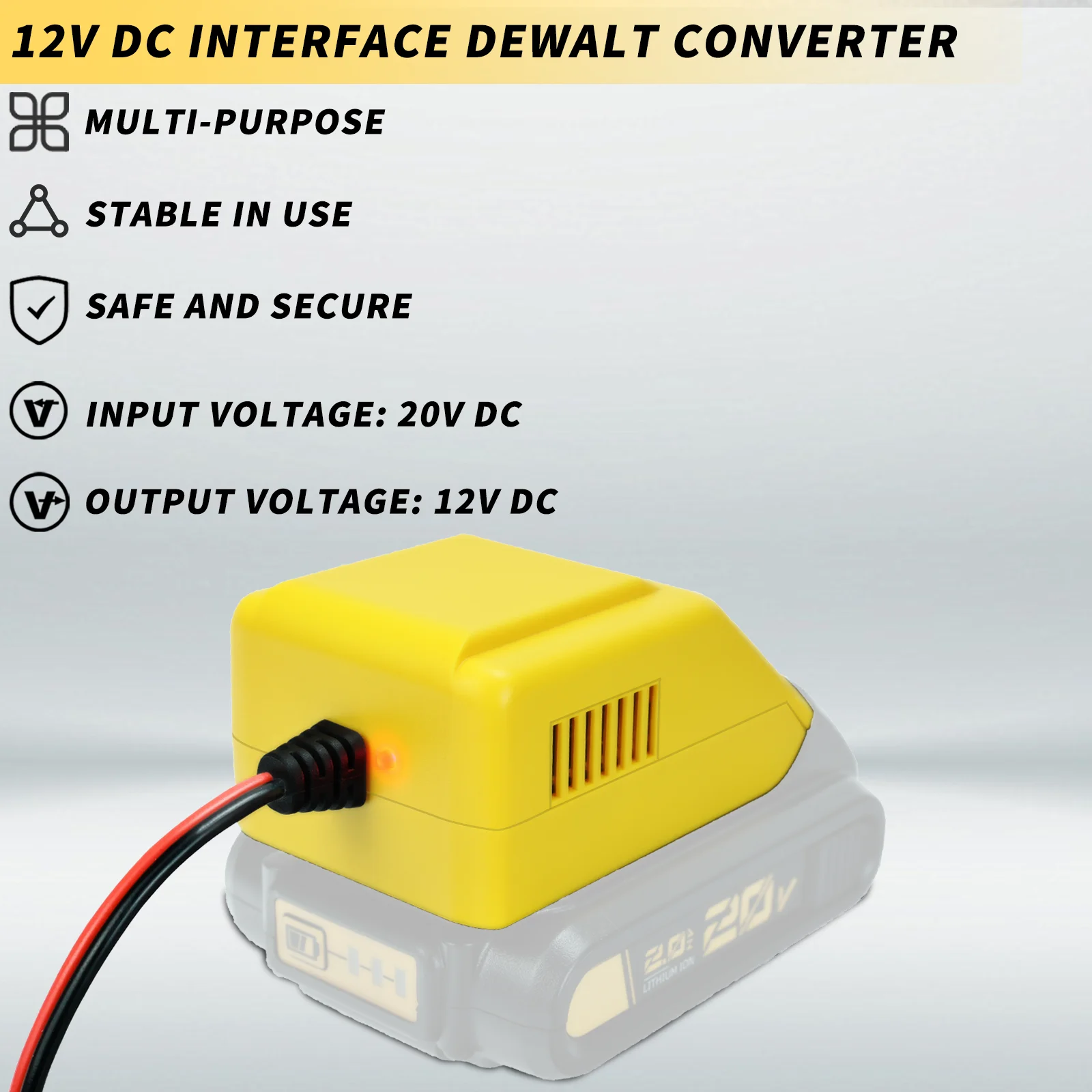 Adaptador com isqueiro para todos os aparelhos do carro, bateria máxima do Li-íon do Dewalt 20V a 12V