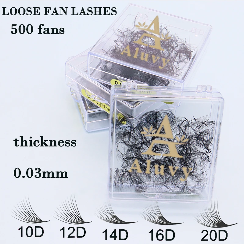 

500Fans Loose Fan Eyelash Extensions10D-20DThickness0.03mm Pointy Base Premade Russian Volume Fans Long Stem Professional Lashes