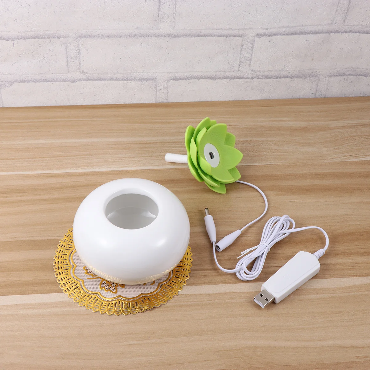 

Aroma Humidifier Lotus Shape Ceramic Green Pattern White Bottom Aromatherapy Mist Maker Beauty Salon Spa Office Air Diffuser