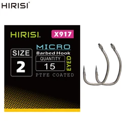 Hirisi 15pcs Carp Fishing Hooks With Eye Micro Barb High Carbon Steel Fish Hooks PTFE Coated X917 Fishing Accessories