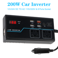 Power Adapter USB/PD/Type-C Chargers 8 Ports Sockets Overload Protection DC 12V/24V to AC 110V/220V Converter Car Inverter 200W