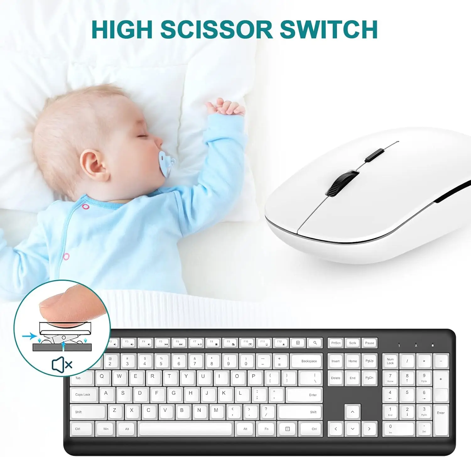 2.4G Wireless Keyboard and Mouse Combo Full Size Keyboard Adjustable 1600 DPI Scissor Switch Mouse Set for Mac/Laptop/PC/Tablet