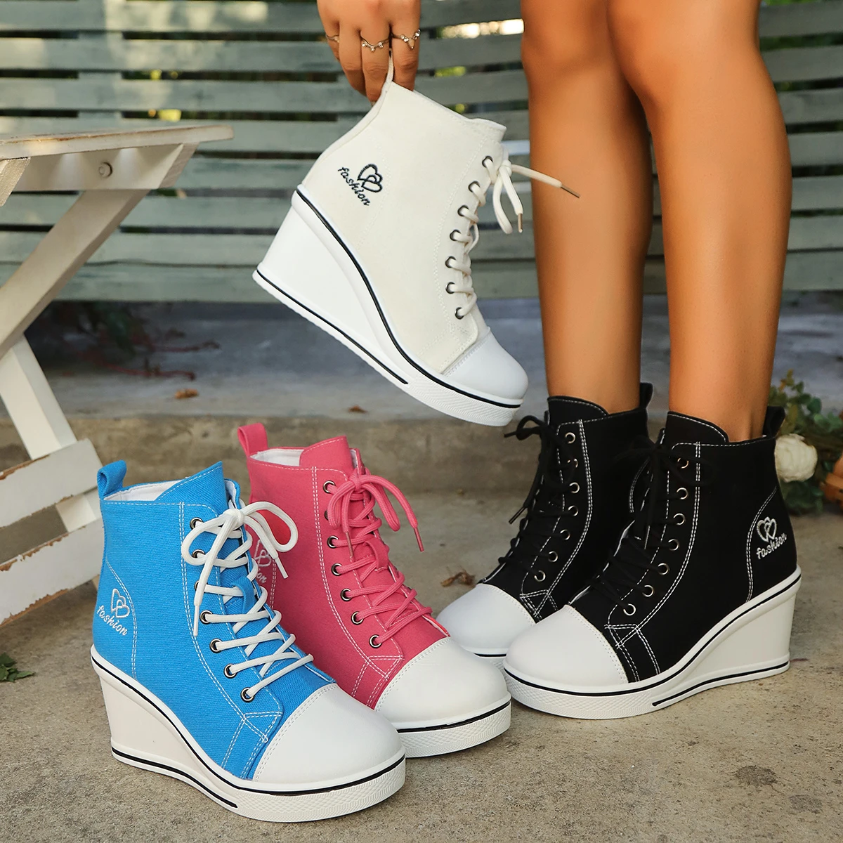 

Women Shoes Classic Breathable Canvas Shoes Fashion Casual Vulcanized Shoe Women Wedge Sneakers Height Increasing Platform Shoes