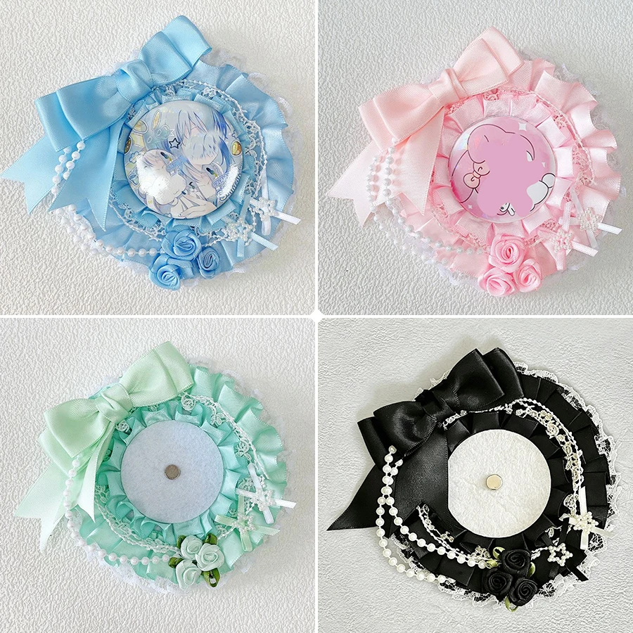 Cute and Sweet Round Lace Badge Holder, Creative Handmade DIY Anime Cartoon Game Character Merchandise Badge, Celebrity Idol Support Badge, Badge Display Stand, Storage Decoration, Badge Holder, Display Stand, Accessories, Badge Clip, Suitable for Back-To-School Season, Graduation Season, Halloween, Easter, Holiday Gifts, Lolita Creative Small Items, Gumi Goods, Itabag, Itaboard, Material Accessories, Badge Clip