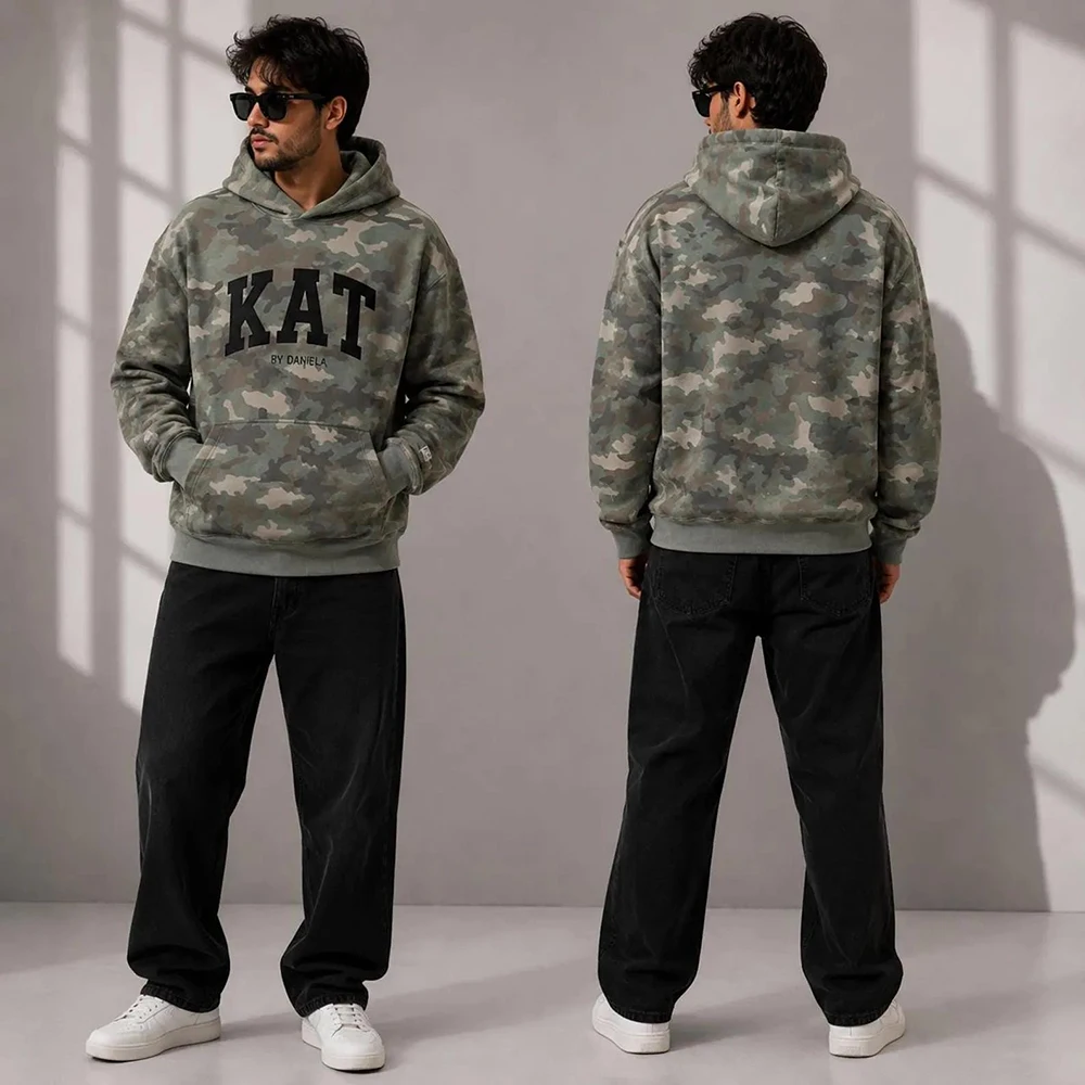 2026 Men Women Kids KATSEYE Camouflage Hoodie Double Sided Print Hooded Sweatshirt Concert Merch Fan Streetwear KAT Graphic Top