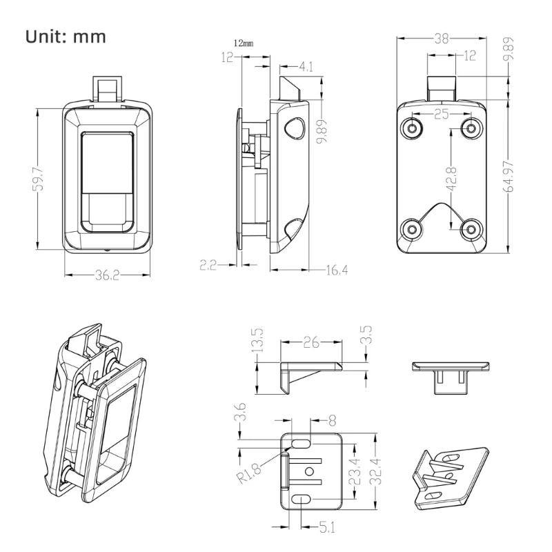 Keyless Flush-Mount Pull Latches with Integrated Handle, ABS and Metal Hardware for Campers Compartment Door Projects