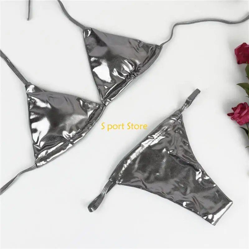 

U2JB Women Sexy for Triangle Thong Gold Silver Push Up Brazilian Swimwear Swim