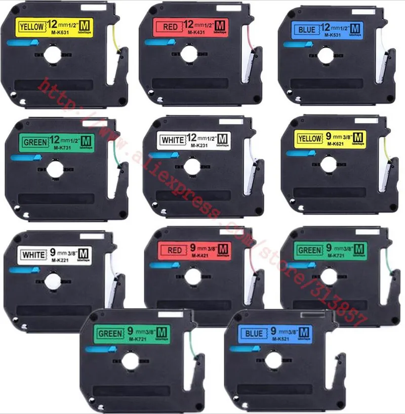 100 PCS Compatible P-touch M Tape M621 MK621 M-K6211 Black on Yellow Label Tape for P Touch  PT-90 PT-M95 PT-70BM Label Maker