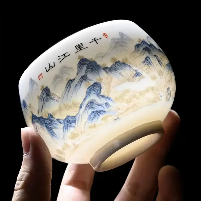 Exquisite sheep fat jade white porcelain tea cup, handmade portable ceramic tea cup, customized tea set, personal master cup