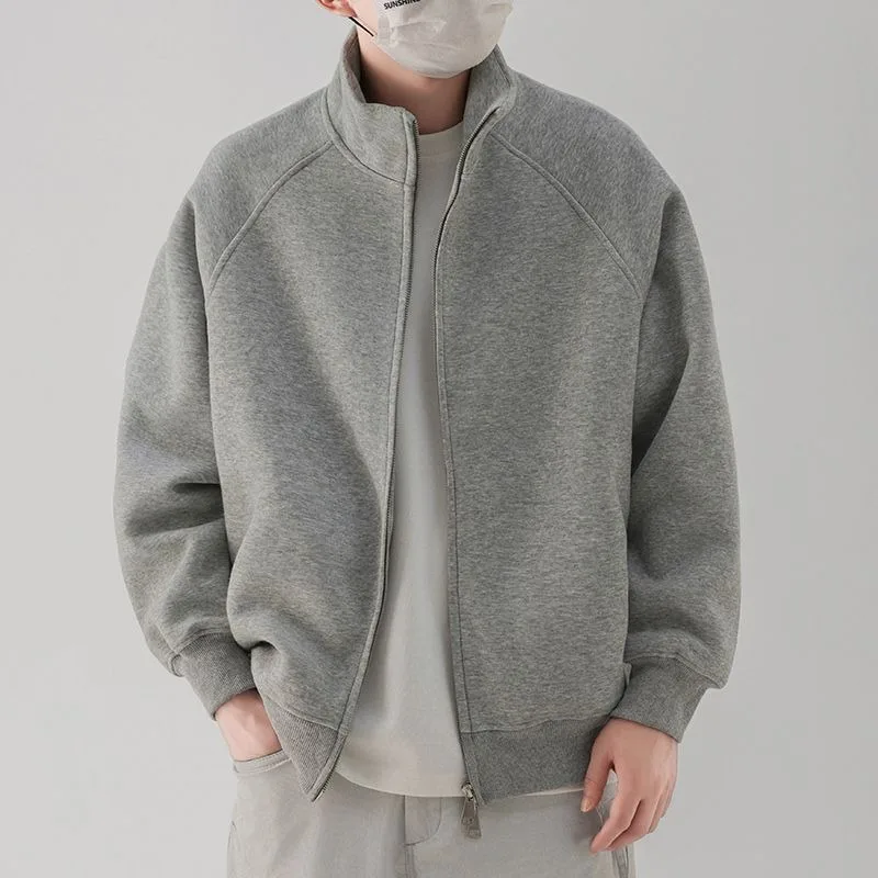 

Solid Color Stand Collar Zipper New Sports Men's Loose Casual Versatile Jacket Cardigan Sweater