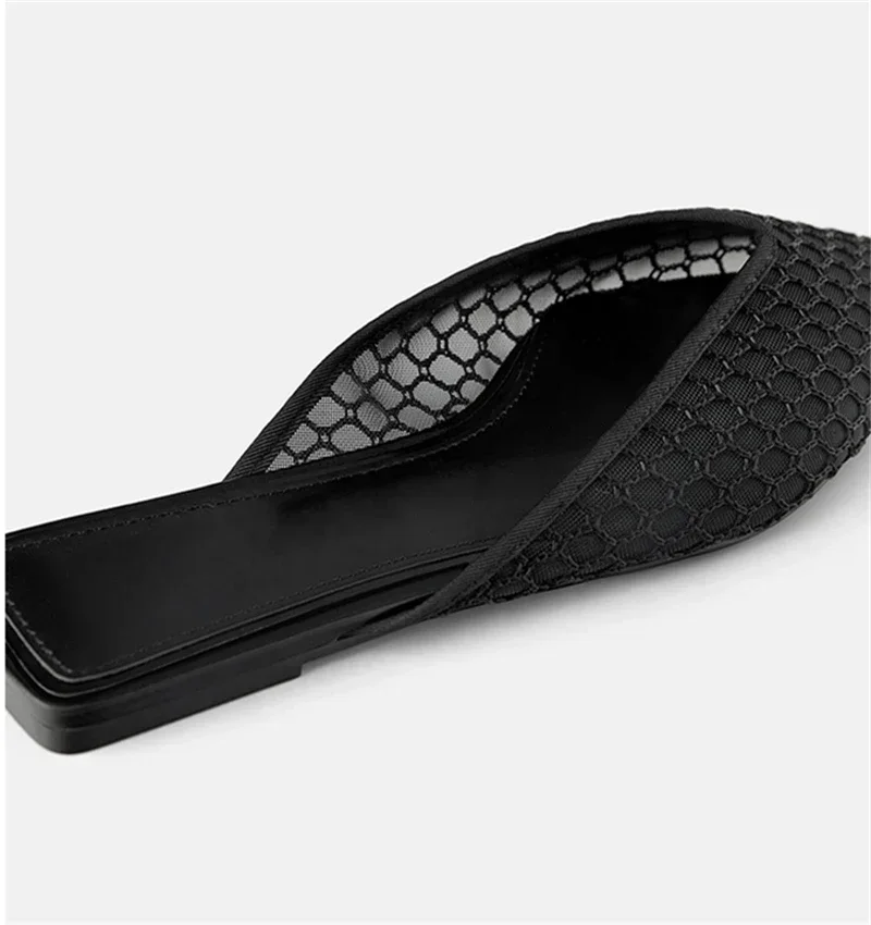 Women's Pointed Toe Slippers 2024 Summer Designer Mesh Beach Flat Shoes Slides Outside Mules Gladiator Sandals Zapatos De Mujer image 6