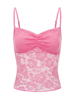 Women's Lace Cami Tops Sleeveless Ruched Front Solid Color Camisole Slim Fit Tank Tops Summer