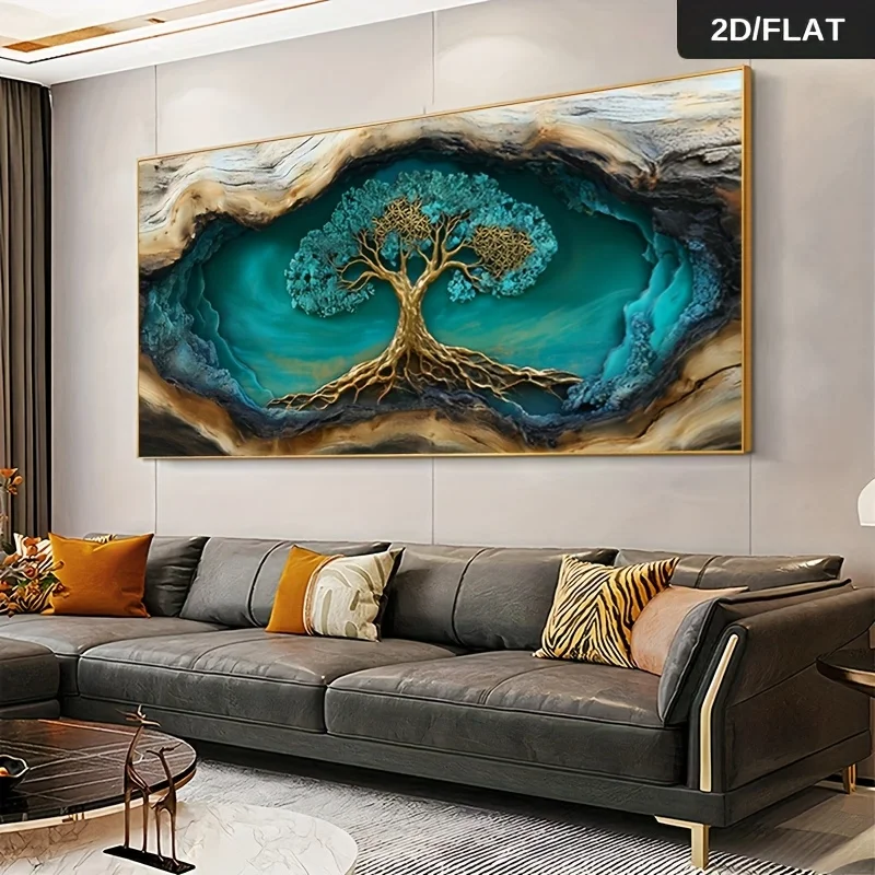 1pc Frameless Modern Abstract Tree of Life Canvas Wall Art Large Print for Living Room & Bedroom Decor, Artistic Interior Accent