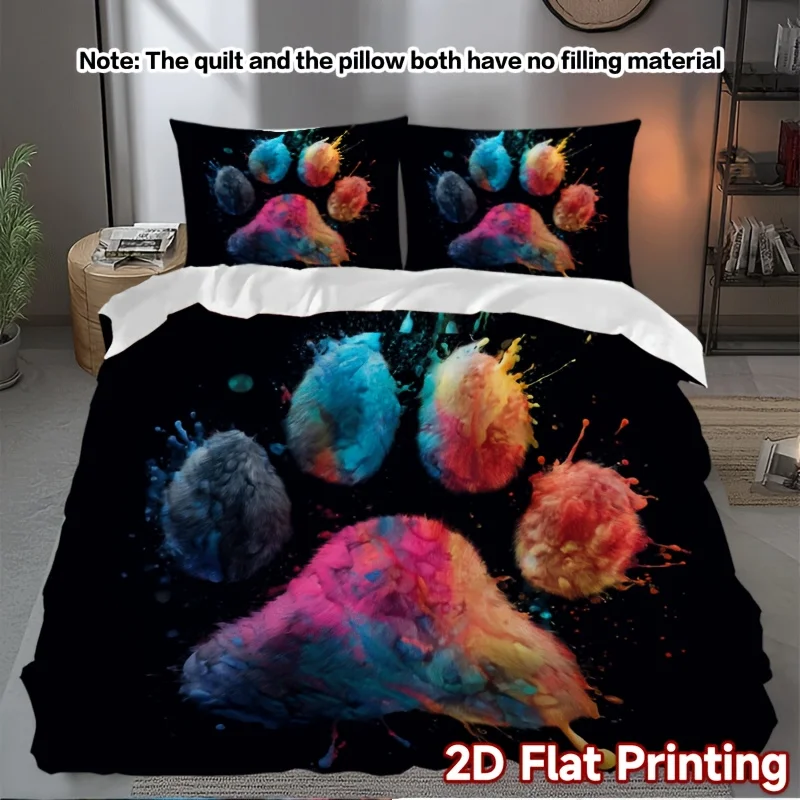 Colorful Paw Print Popular Duvet Cover Set Multi Size Quilt Cover Queen Size Bedroom Bedding Decoration Machine Washable Bed Sheet Quilt Cover