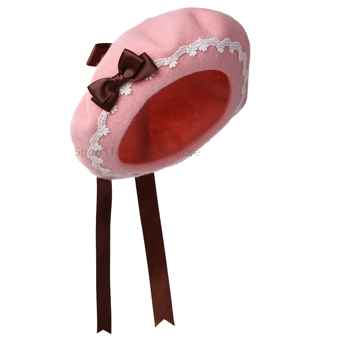 Lolita Girls Cute Bowknot Boina Sombrero Mujeres Kawaii Cinta Casual Sólido Painter Sombrero Unisex Artista Cap Cúpula Rosa
