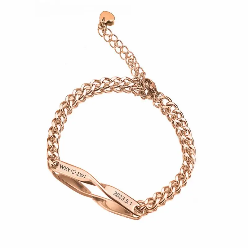Bracelet gravé personnalisé en acier inoxydable, souvenir de couple, bijoux à la mode pour fixe, 10 pièces 4
