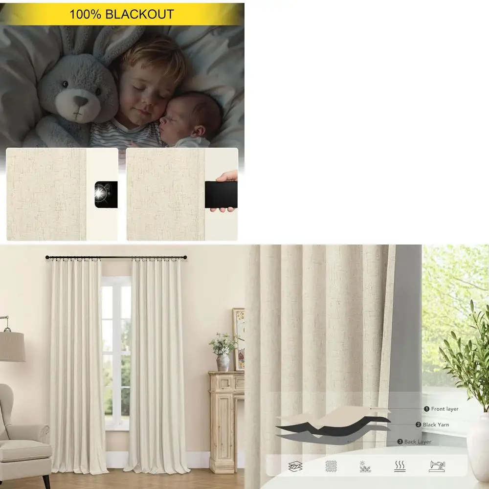 

Затемняющие 84 шторы из искусственного льна с 2 панелями для современного фермерского дома, затемняющие для спальни, бежевые