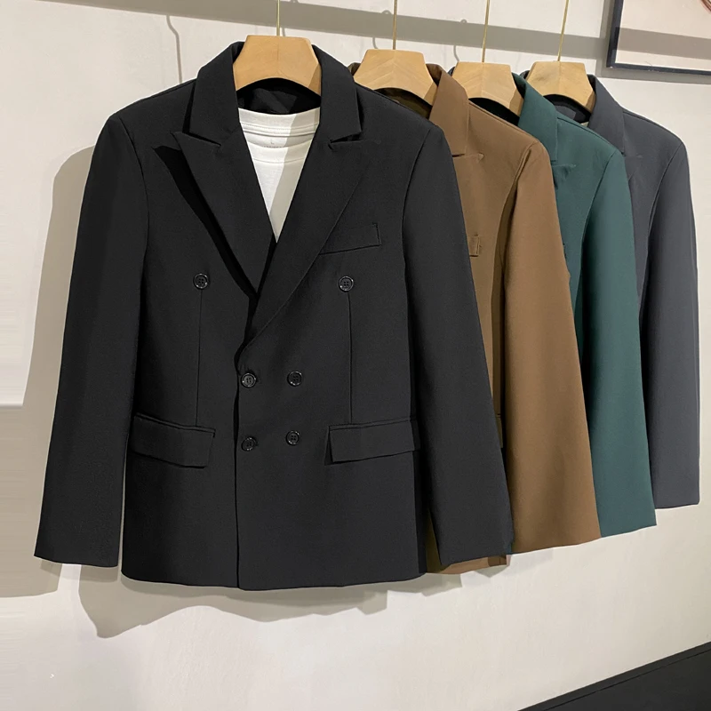

Casual Fashionable Men's Double-Breasted Suit Jacket Lightweight Elegant Style Long Sleeve Autumn Wear Standard Fit Korean Ve...