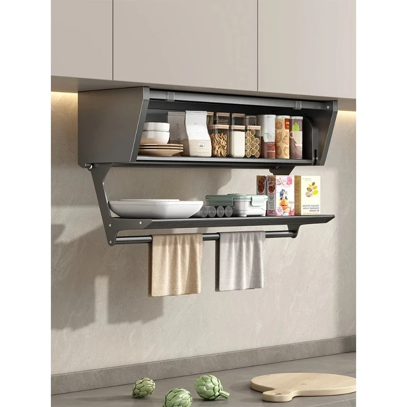 Kitchen hanging cabinet lower storage rack pull-down cabinet lifting multifunctional seasoning rack wall hanging