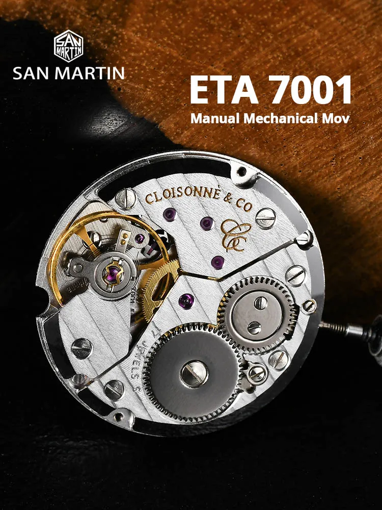 San Martin 36mm ETA 7001 Guilloche Dial Barrel Shaped Enamel Hand Luxury Men's Mechanical Watch Manual Winding Waterproof SN0100