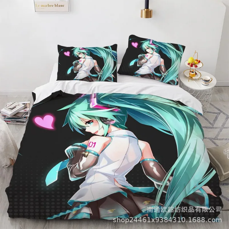 3d-かわいい初音ミク布団カバーメリー寝具セットクイーンキングフルサイズホリデーベッドルームティーン女性ギフト用