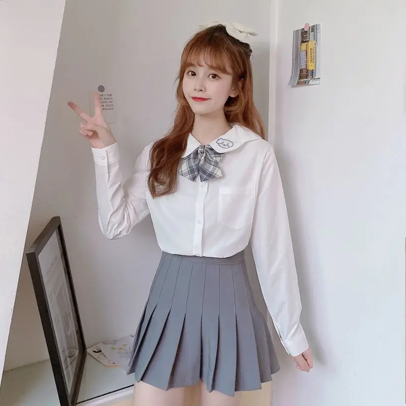 

Белая свободная рубашка с длинным рукавом для студенток, осень 2025, новинка, повседневная модная японская студенческая форма JK, топ для девочек