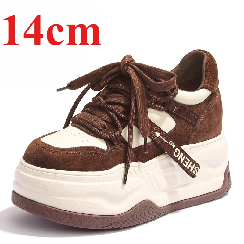 Outdoor Girl Red Style Ultra-high Height Increasing Shoes for Women's 14cm Increased Casual Shoes Genuine Leather Elevated Shoes