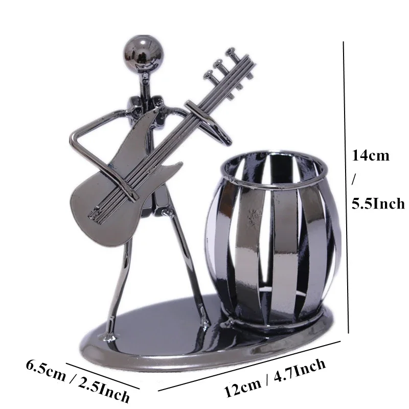 Iron Musician Figurine Guitar Bass Violin Cello Miniatures Creative Music Player Pen Holder Figurines Home Decor
