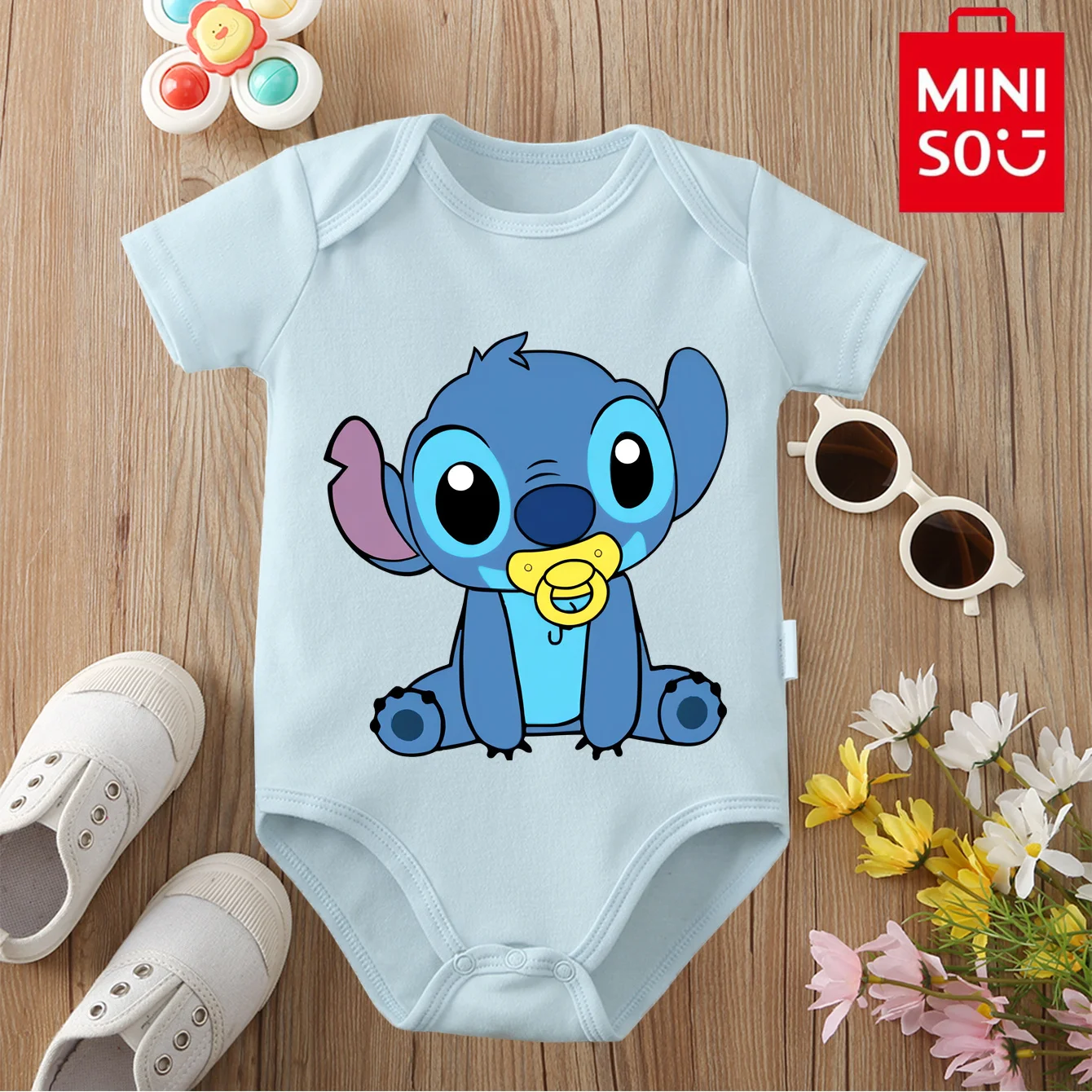 

MINISO&Stitch Pure Cotton Comfortable Baby Clothe Onesie Bodysuit Baby Jumpsuit Personality Print for 0 To 12 Months Newborn