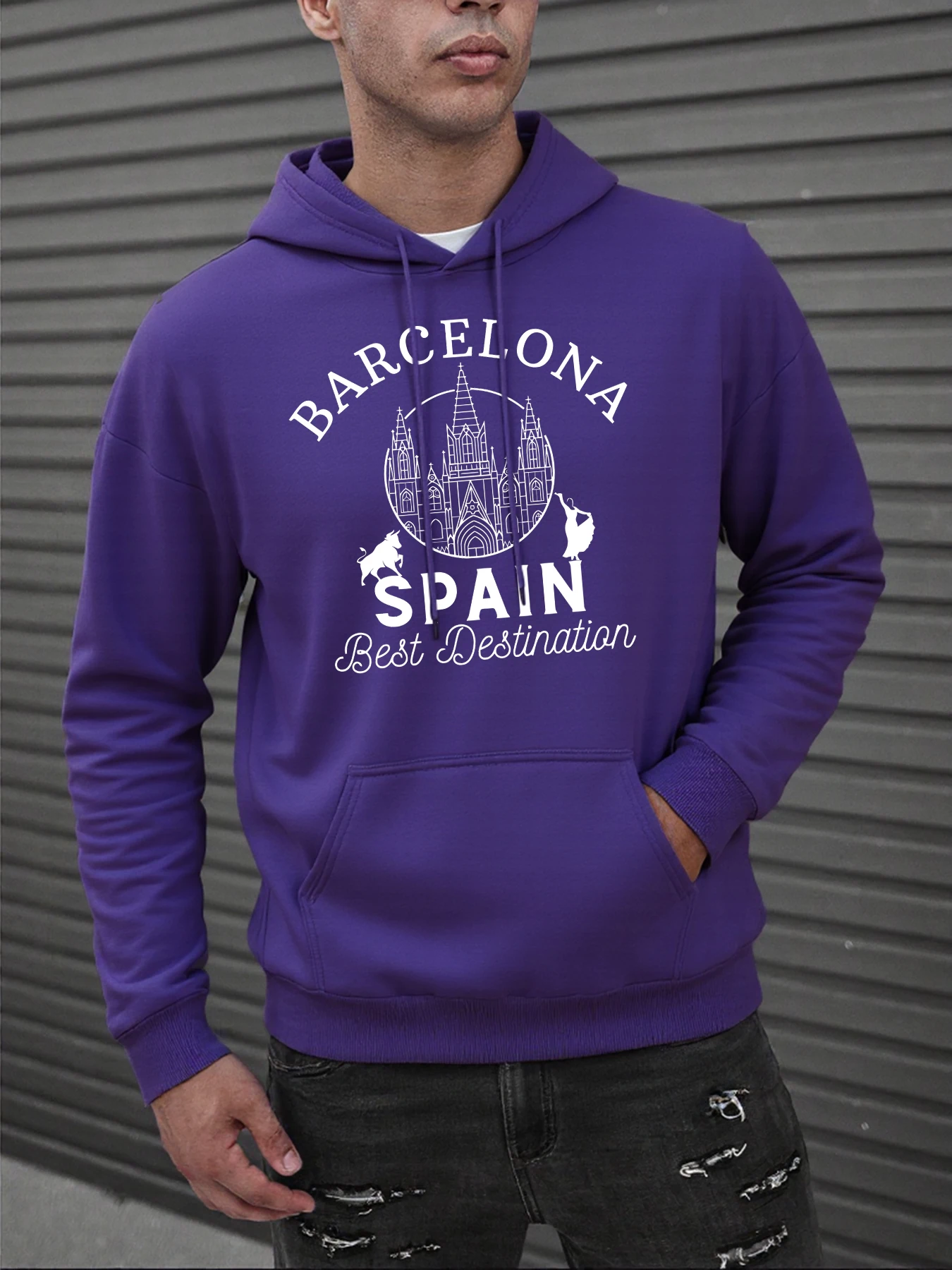 Barcelona Spanien Best Destination Design Männer Hoodies Tasche Hoodie Fleece Herbst Warme Kleidung Casual Unisex Retro Streetwear