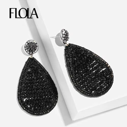FLOLA Black Beaded Earrings for Woman Boho Teardrop grote Earring Beads Ethnic Jewelry Statement Glitter Oorbellen ersp26