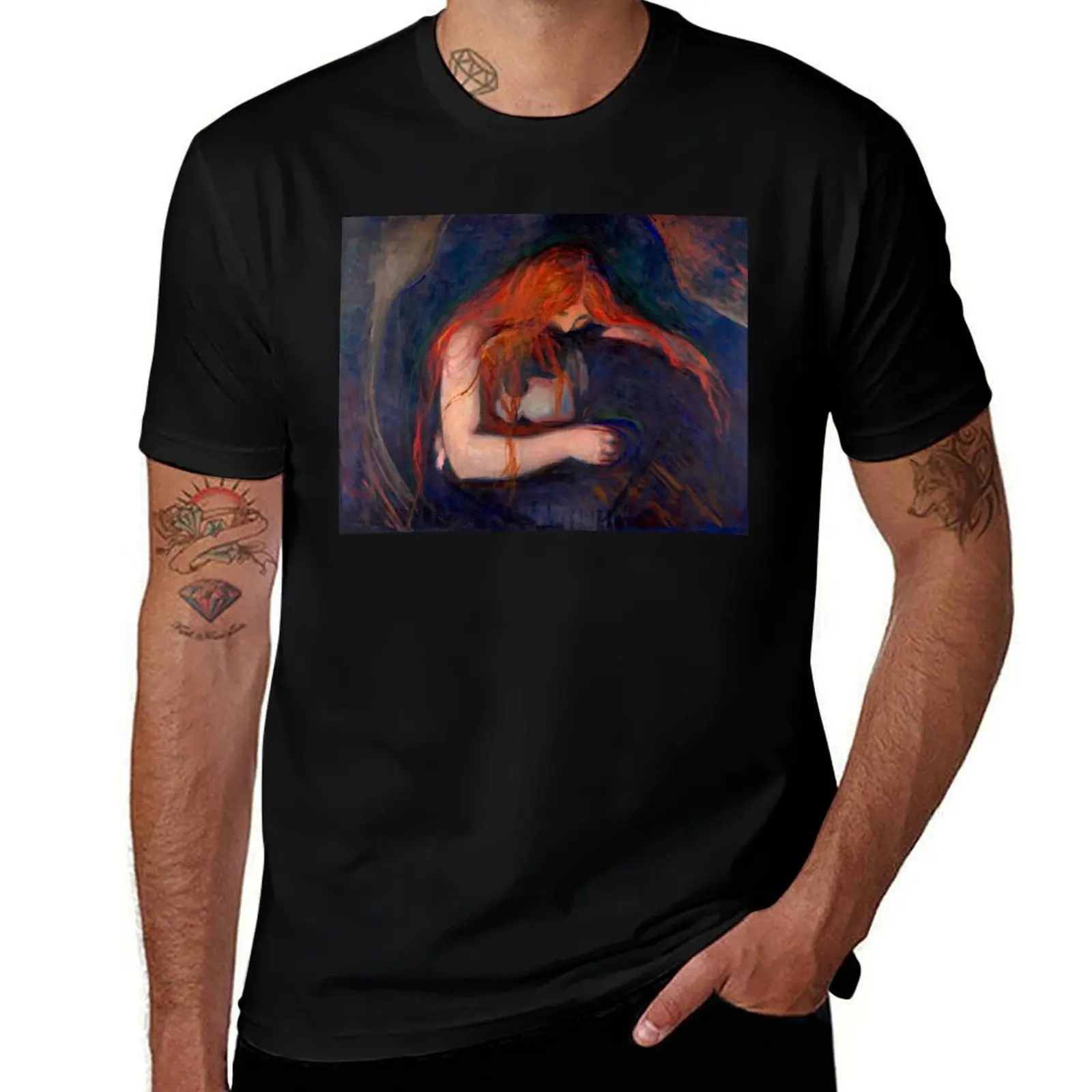 Love and Pain (Vampire) Edvard Munch Painting T-Shirt t shirts for man cotton T-Shirt
