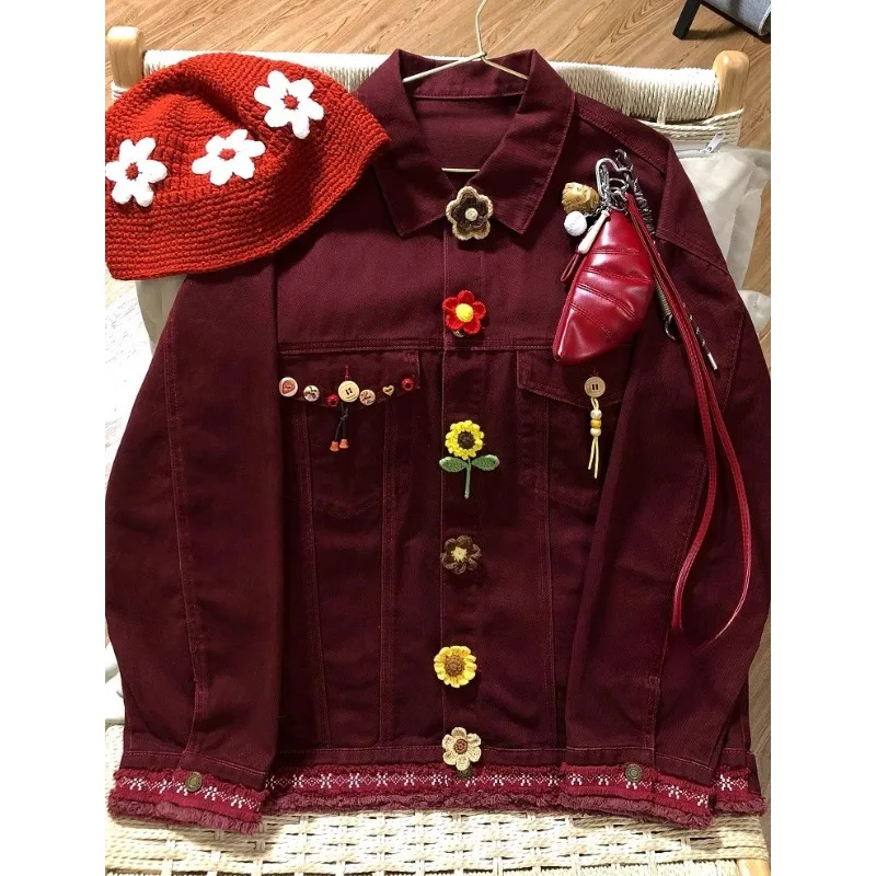 

Американская винтажная джинсовая куртка женская с длинным рукавом на молнии Harajuku сафари джинсовые короткие пальто 2000-х годов ретро одежда верхняя одежда шикарная