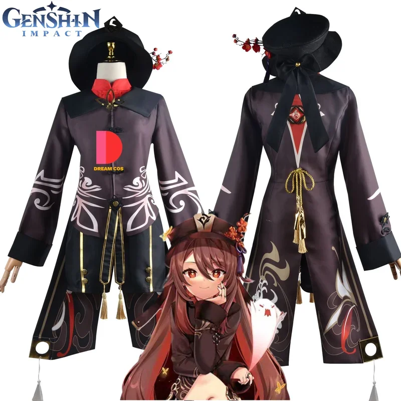 Genshin Impact Hu Tao คอสเพลย์เครื่องแต่งกายชุด Hutao อะนิเมะเกมเครื่องแต่งกายฮาโลวีนประสิทธิภาพคุณภาพสูงสําหรับแฟนๆ Party Eve @ 0Z *