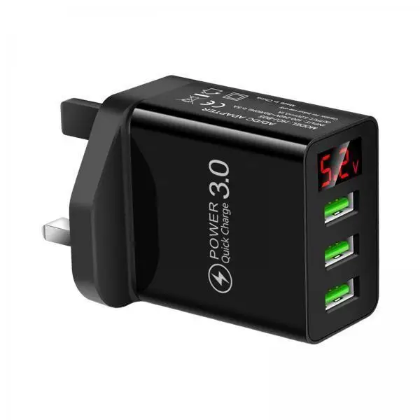 3 Port Fast Charger QC3.0 Multi Port Charging Station Block LED Digital Display Wall Charger for Smartphone Laptop Devices