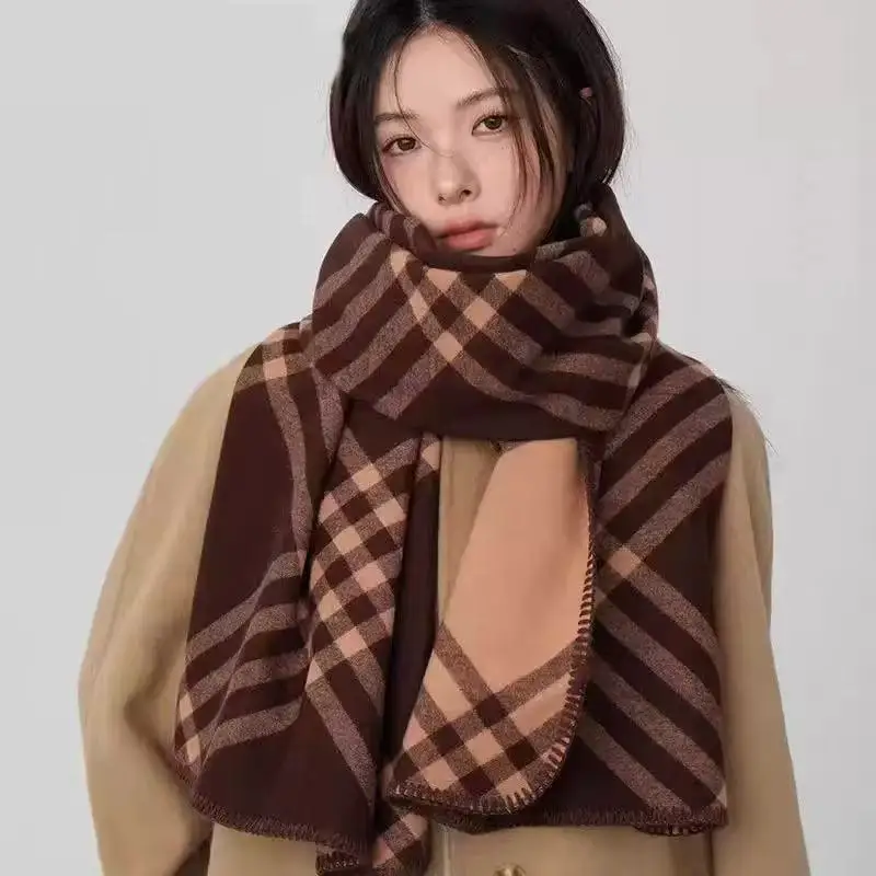 

Atmospheric Faux Cashmere Scarf - Women's Korean-Inspired Plaid Fall Winter Luxury-Inspired Scarf