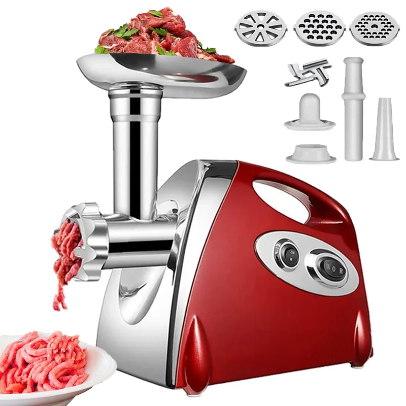 Hachoir Électrique Multifonction 2800W en Acier Inoxydable pour Viande, Légumes, Saucisses, Trancheu