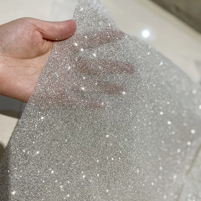 Special Density White Fine Glitter Fabric Multi-Yarn DIY Scene Layout Draping for Wedding Dress Fabric
