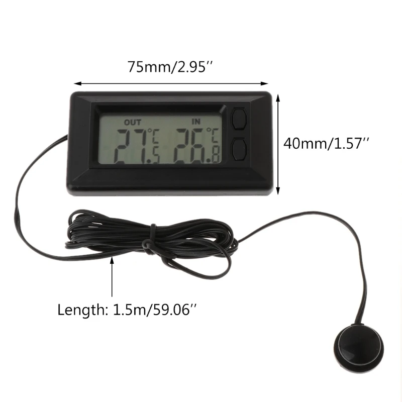 Auto Car LCD Digital Display Thermometer with 1.5m Cable Work with 1.5m Cable Vehicles for Car Houses Offices Workshops